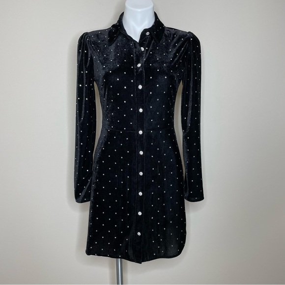 Zara Dresses & Skirts - Zara Black Velvet Dress with Rhinestone Sparkle Accents